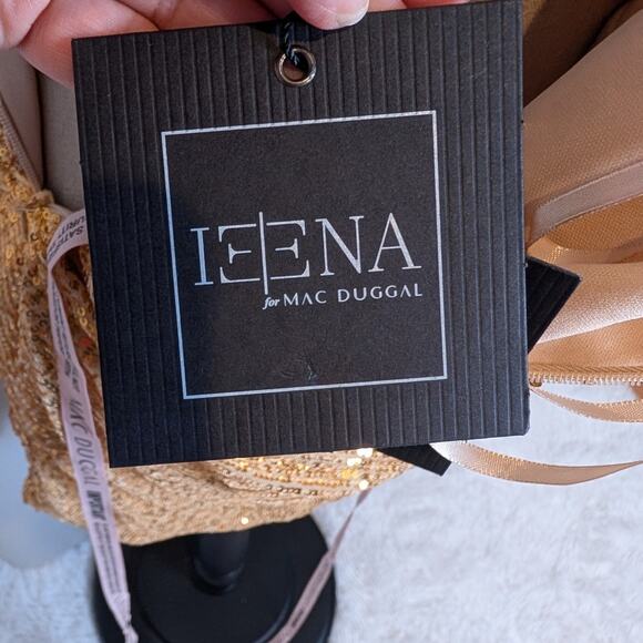 IEENA for Mac Duggal Gold Sequin One Shoulder Ruched Mini Dress Size 8 - Picture 7 of 16